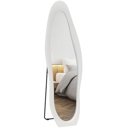 Full-Length Mirror, 160 x 50 cm Irregular Wavy Floor Mirror with Velvety Frame Cover, Large Wall Mirror, Dressing Mirror for Living Room, Bedroom, Wardrobe, Hallway, White