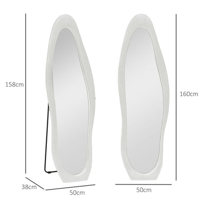 Full-Length Mirror, 160 x 50 cm Irregular Wavy Floor Mirror with Velvety Frame Cover, Large Wall Mirror, Dressing Mirror for Living Room, Bedroom, Wardrobe, Hallway, White