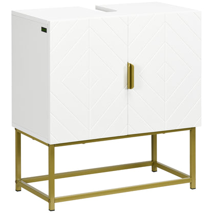 Under Sink Cabinet Bathroom Vanity Modern Cabinet with 2 Doors and Golden Steel Legs 60x30x65 cm White