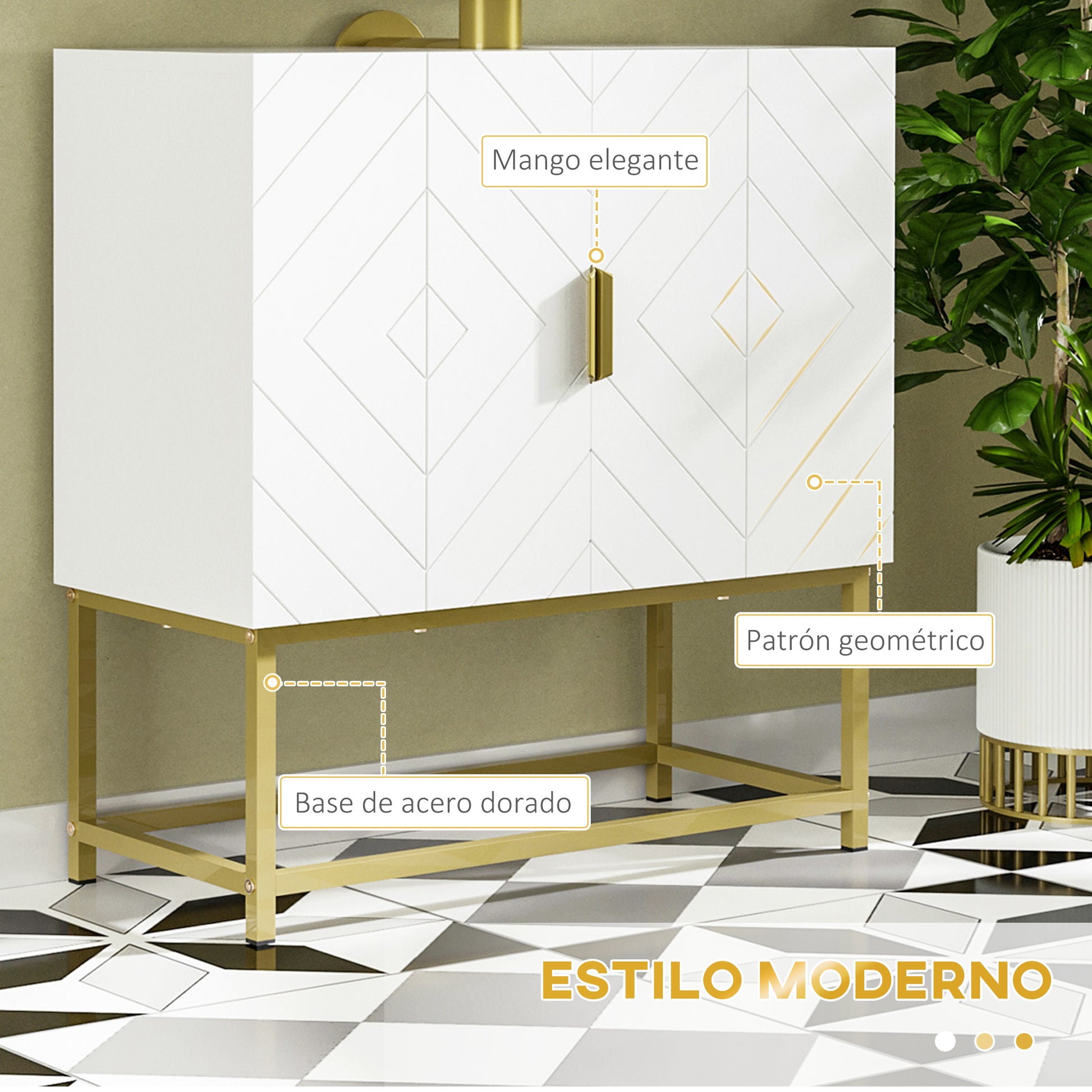 Under Sink Cabinet Bathroom Vanity Modern Cabinet with 2 Doors and Golden Steel Legs 60x30x65 cm White