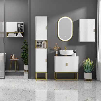 Under Sink Cabinet Bathroom Vanity Modern Cabinet with 2 Doors and Golden Steel Legs 60x30x65 cm White