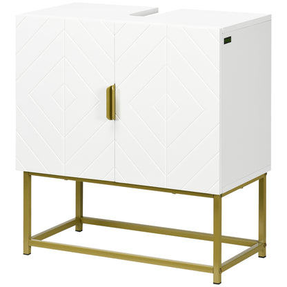 Under Sink Cabinet Bathroom Vanity Modern Cabinet with 2 Doors and Golden Steel Legs 60x30x65 cm White