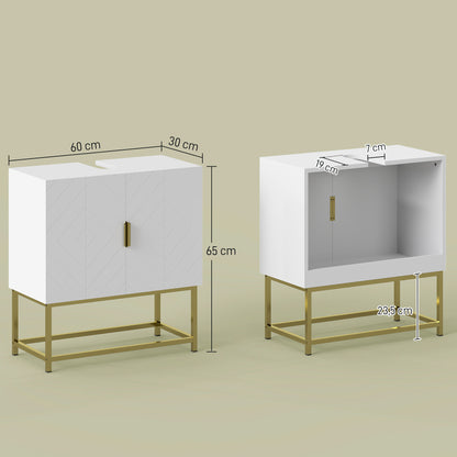Under Sink Cabinet Bathroom Vanity Modern Cabinet with 2 Doors and Golden Steel Legs 60x30x65 cm White