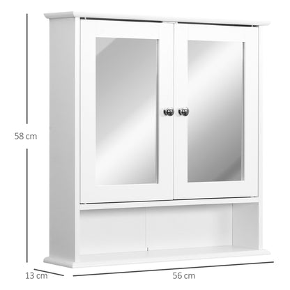 Bathroom Mirror Wall Cabinet with 2 Doors 3-Level Cabinet for Storage Wall Cabinet for Kitchen Bathroom Living Room Strong and Easy to Clean MDF Board White 56x13x58cm