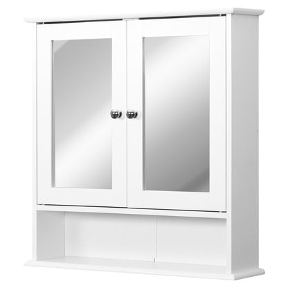 Bathroom Mirror Wall Cabinet with 2 Doors 3-Level Cabinet for Storage Wall Cabinet for Kitchen Bathroom Living Room Strong and Easy to Clean MDF Board White 56x13x58cm