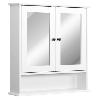 Bathroom Mirror Wall Cabinet with 2 Doors 3-Level Cabinet for Storage Wall Cabinet for Kitchen Bathroom Living Room Strong and Easy to Clean MDF Board White 56x13x58cm