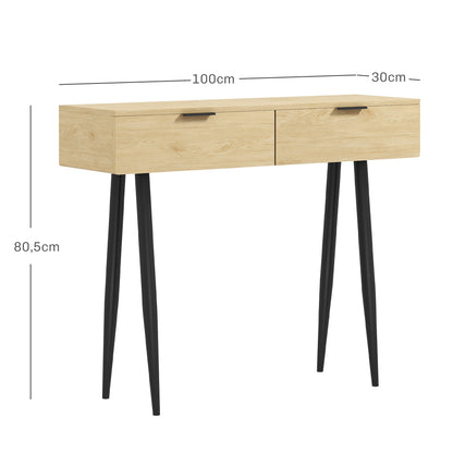 Console Table Entryway Furniture with 2 Drawers and Steel Legs Console Table Entryway Hallway 100x30x80.5 cm Oak