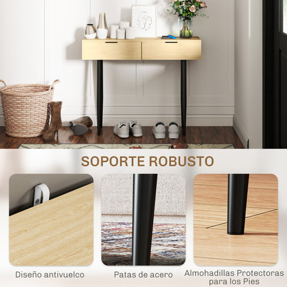 Console Table Entryway Furniture with 2 Drawers and Steel Legs Console Table Entryway Hallway 100x30x80.5 cm Oak