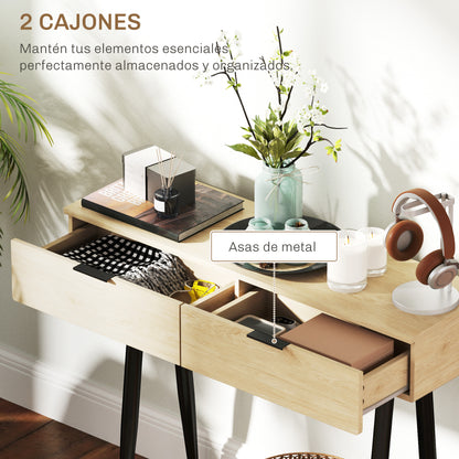 Console Table Entryway Furniture with 2 Drawers and Steel Legs Console Table Entryway Hallway 100x30x80.5 cm Oak
