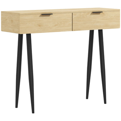 Console Table Entryway Furniture with 2 Drawers and Steel Legs Console Table Entryway Hallway 100x30x80.5 cm Oak