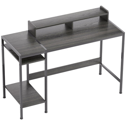 Modern Desk Writing Table with Side Shelves Adjustable Monitor Stand and Mobile Structure Computer Desk for Office Study 120x48x85.5 cm Charcoal Gray
