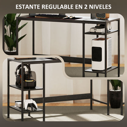 Modern Desk Writing Table with Side Shelves Adjustable Monitor Stand and Mobile Structure Computer Desk for Office Study 120x48x85.5 cm Charcoal Gray