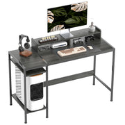 Modern Desk Writing Table with Side Shelves Adjustable Monitor Stand and Mobile Structure Computer Desk for Office Study 120x48x85.5 cm Charcoal Gray