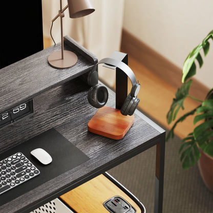 Modern Desk Writing Table with Side Shelves Adjustable Monitor Stand and Mobile Structure Computer Desk for Office Study 120x48x85.5 cm Charcoal Gray