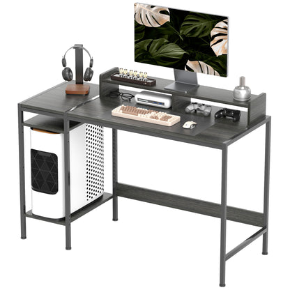 Modern Desk Writing Table with Side Shelves Adjustable Monitor Stand and Mobile Structure Computer Desk for Office Study 120x48x85.5 cm Charcoal Gray