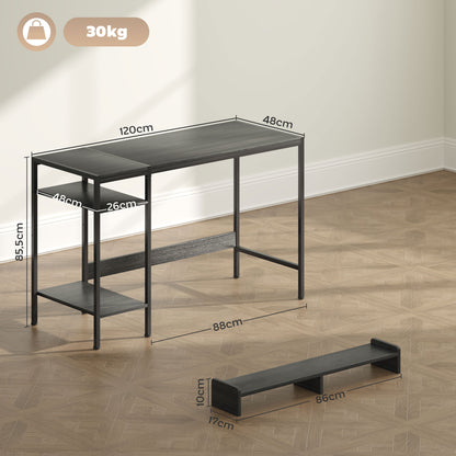 Modern Desk Writing Table with Side Shelves Adjustable Monitor Stand and Mobile Structure Computer Desk for Office Study 120x48x85.5 cm Charcoal Gray