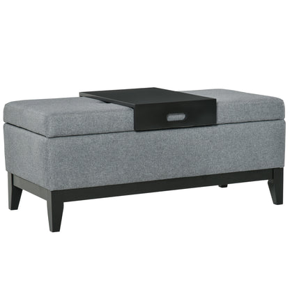 Storage Bench with Removable Tray Upholstered Ottoman with Linen Look, Storage Chest with Wooden Legs, Bedroom Bench for Living Room Bedroom Entryway 107 x 50 x 44 cm, Dark Gray