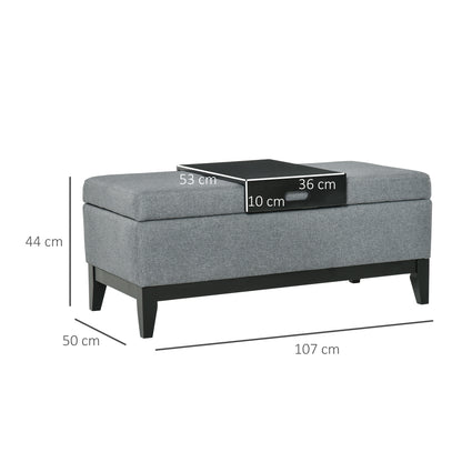 Storage Bench with Removable Tray Upholstered Ottoman with Linen Look, Storage Chest with Wooden Legs, Bedroom Bench for Living Room Bedroom Entryway 107 x 50 x 44 cm, Dark Gray