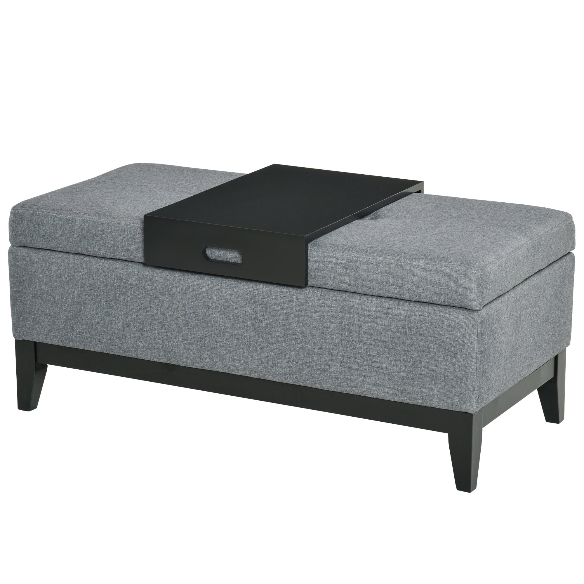 Storage Bench with Removable Tray Upholstered Ottoman with Linen Look, Storage Chest with Wooden Legs, Bedroom Bench for Living Room Bedroom Entryway 107 x 50 x 44 cm, Dark Gray