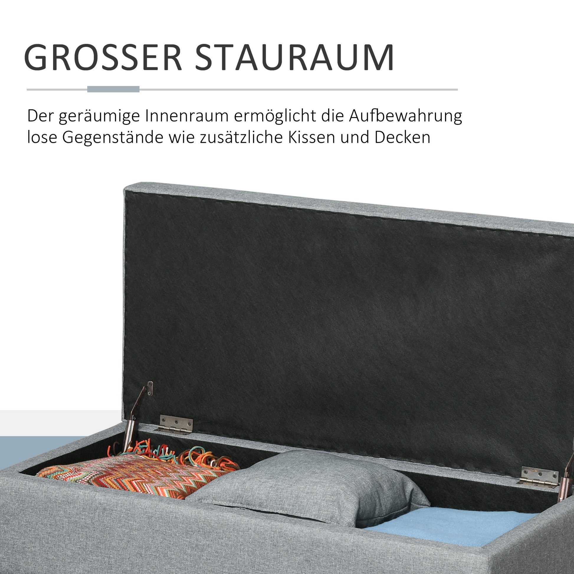 Storage Bench with Removable Tray Upholstered Ottoman with Linen Look, Storage Chest with Wooden Legs, Bedroom Bench for Living Room Bedroom Entryway 107 x 50 x 44 cm, Dark Gray