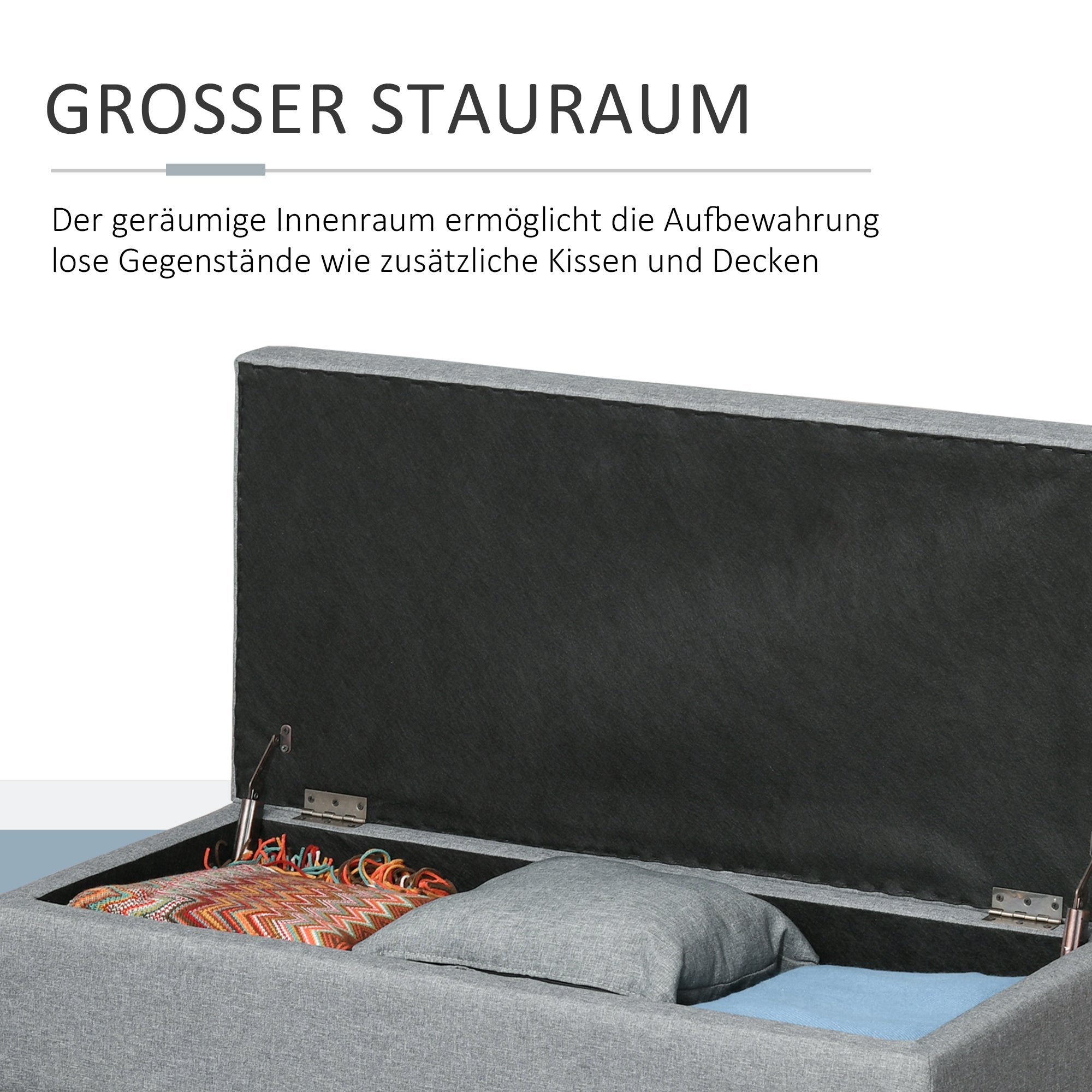 Storage Bench with Removable Tray Upholstered Ottoman with Linen Look, Storage Chest with Wooden Legs, Bedroom Bench for Living Room Bedroom Entryway 107 x 50 x 44 cm, Dark Gray