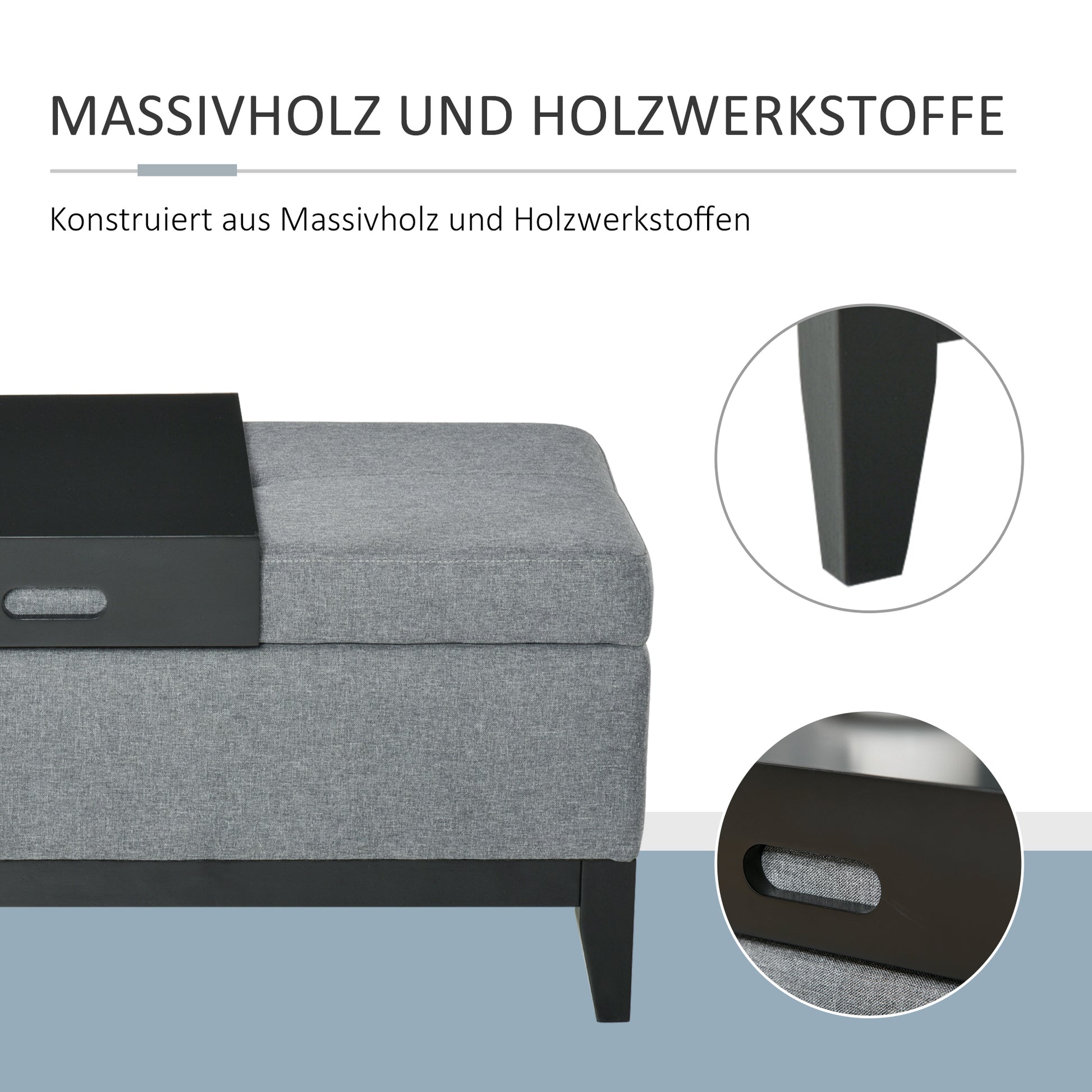 Storage Bench with Removable Tray Upholstered Ottoman with Linen Look, Storage Chest with Wooden Legs, Bedroom Bench for Living Room Bedroom Entryway 107 x 50 x 44 cm, Dark Gray