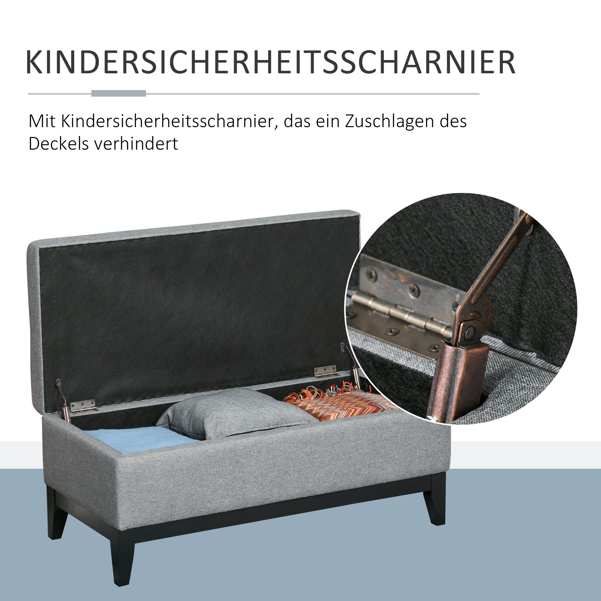 Storage Bench with Removable Tray Upholstered Ottoman with Linen Look, Storage Chest with Wooden Legs, Bedroom Bench for Living Room Bedroom Entryway 107 x 50 x 44 cm, Dark Gray