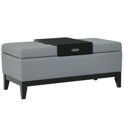 Storage Bench with Removable Tray Upholstered Ottoman with Linen Look, Storage Chest with Wooden Legs, Bedroom Bench for Living Room Bedroom Entryway 107 x 50 x 44 cm, Dark Gray