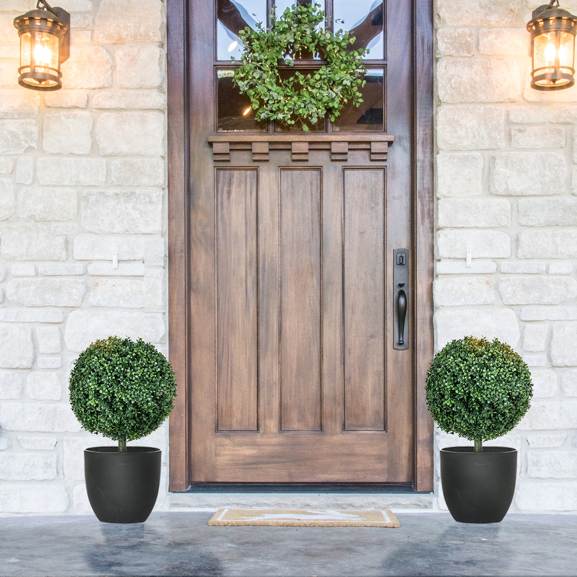 2-Piece Large Artificial Boxwood Tree 70 cm Artificial Plant with UV Protection, Artificial Plants Lifelike with Ground Stakes for Living Room Bedroom Office Garden Modern Decoration