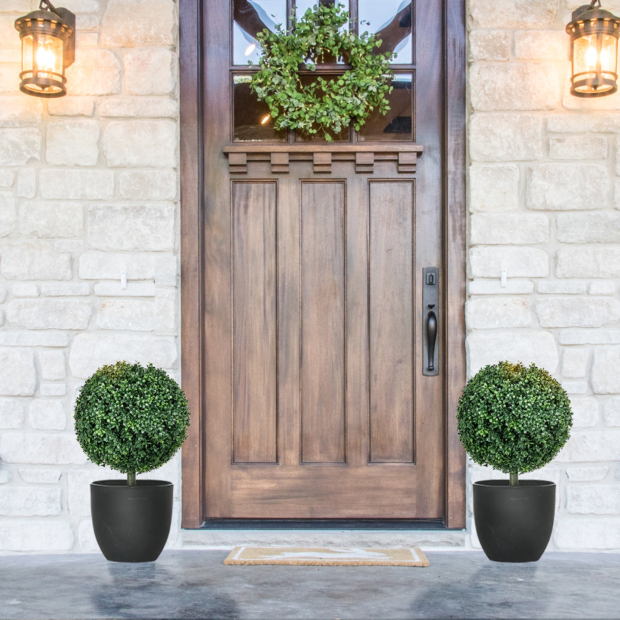 2-Piece Large Artificial Boxwood Tree 70 cm Artificial Plant with UV Protection, Artificial Plants Lifelike with Ground Stakes for Living Room Bedroom Office Garden Modern Decoration