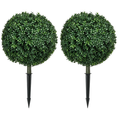 2-Piece Large Artificial Boxwood Tree 70 cm Artificial Plant with UV Protection, Artificial Plants Lifelike with Ground Stakes for Living Room Bedroom Office Garden Modern Decoration