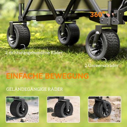Folding Cart, Transport Wagon with Adjustable Handle, Beach Wagon with Pockets, Garden Cart with Wide Swivel Wheels, Supports up to 120 kg, Green