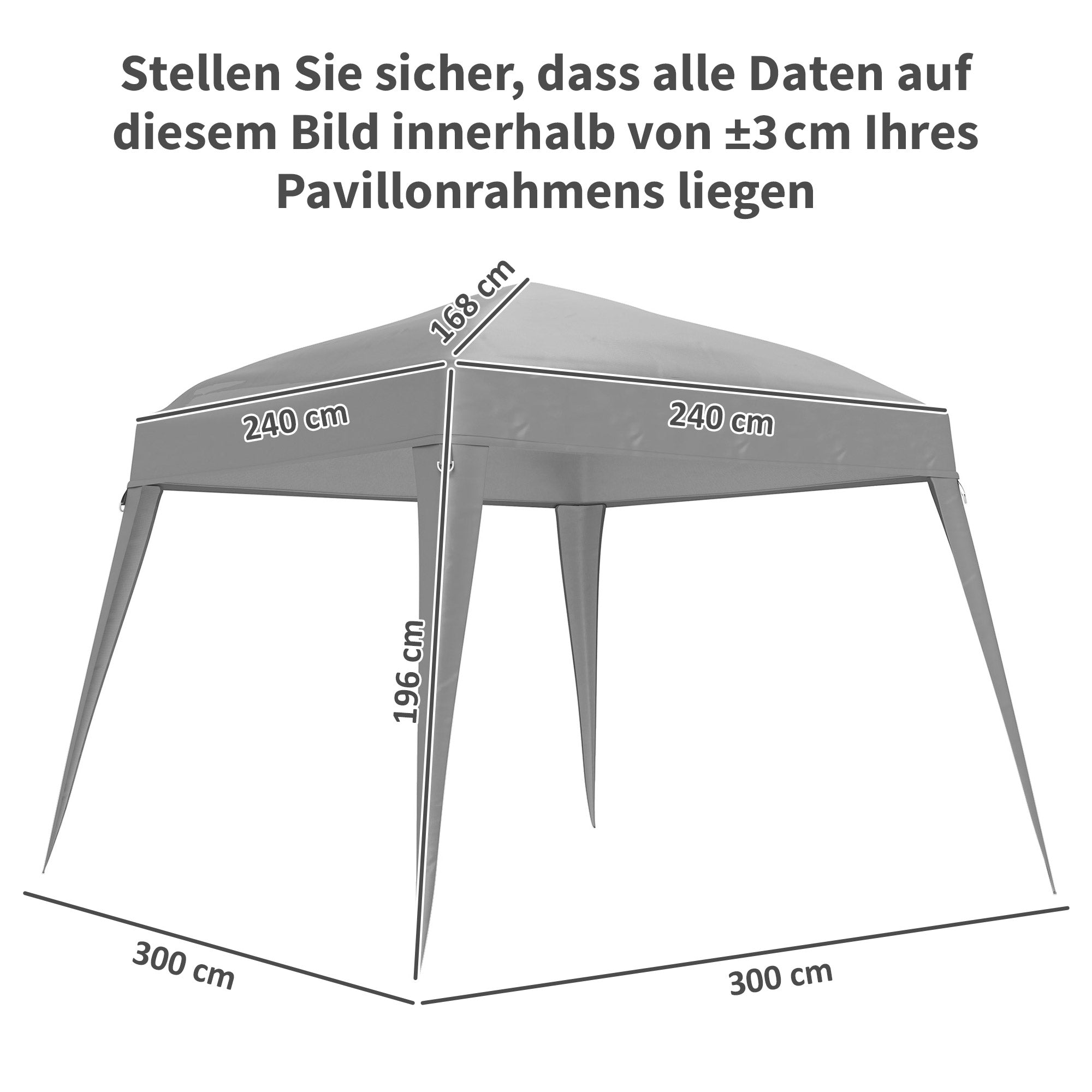 Replacement Canopy for Gazebo 3x3 m Base/ 2.4x2.4 m Top, Water-Resistant Gazebo Roof for Pop-Up Gazebo, Storm-Proof Party Tent Cover with Single Roof for Garden Gazebo Light Gray