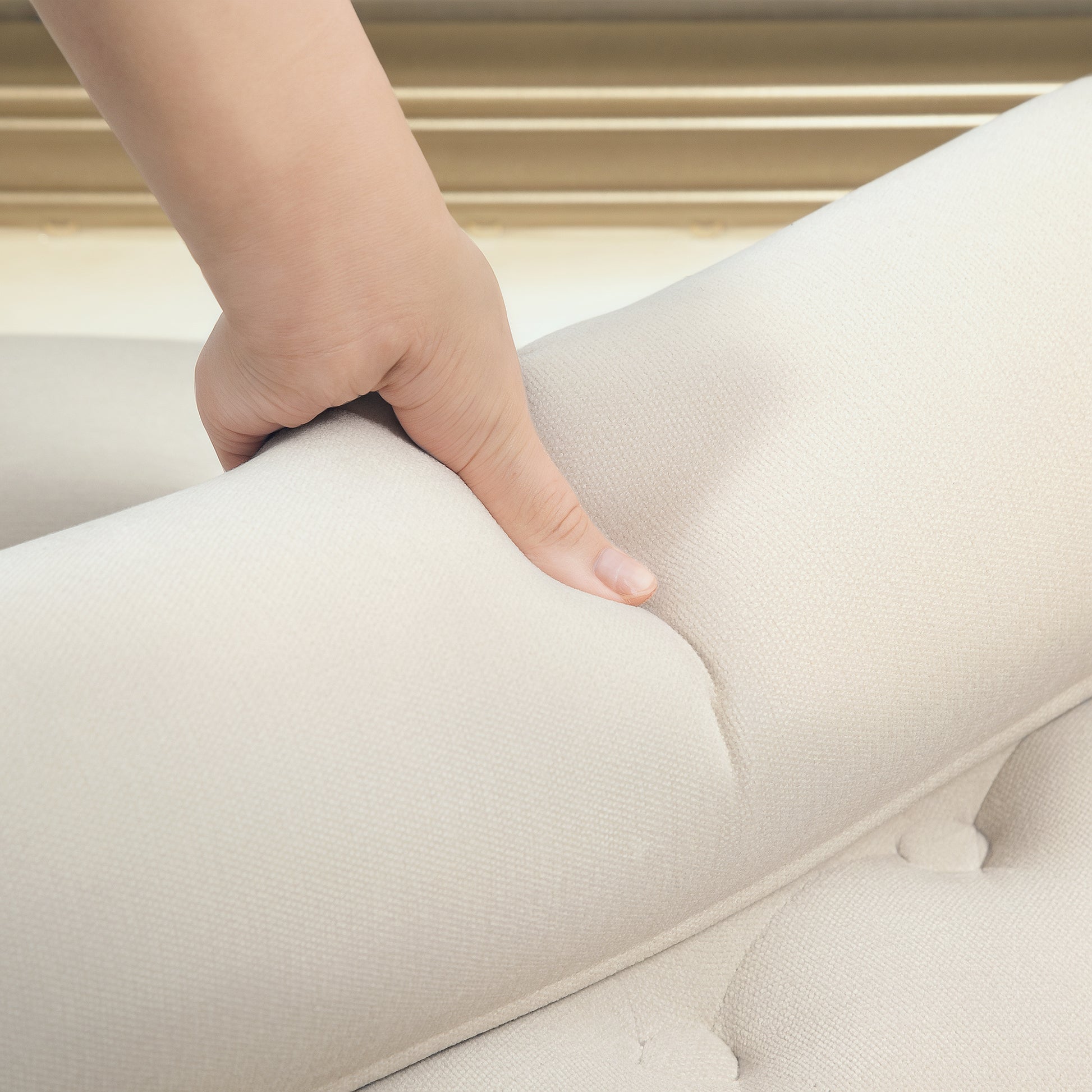 Upholstered Bench with Chenille Fabric, Armrest Bed Bench with 2 Cylinder Cushions, Wood Frame, Shoe Bench for Bedroom, Living Room, Hallway 115 x 44 x 58 cm Beige