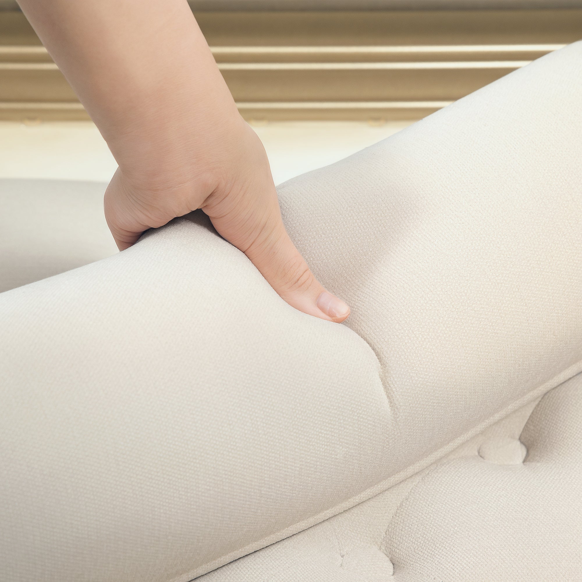 Upholstered Bench with Chenille Fabric, Armrest Bed Bench with 2 Cylinder Cushions, Wood Frame, Shoe Bench for Bedroom, Living Room, Hallway 115 x 44 x 58 cm Beige