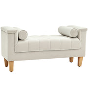 Upholstered Bench with Chenille Fabric, Armrest Bed Bench with 2 Cylinder Cushions, Wood Frame, Shoe Bench for Bedroom, Living Room, Hallway 115 x 44 x 58 cm Beige