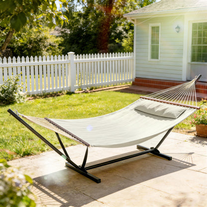Freestanding Hammock with Pillow and Steel Stand, Spread Bars — Cream