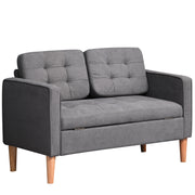 2 Seater Sofa, Couch with Storage, Wooden Legs, Padded Sofa with Velvet Look for Living Room, Bedroom, 117 x 62 x 78 cm, Gray