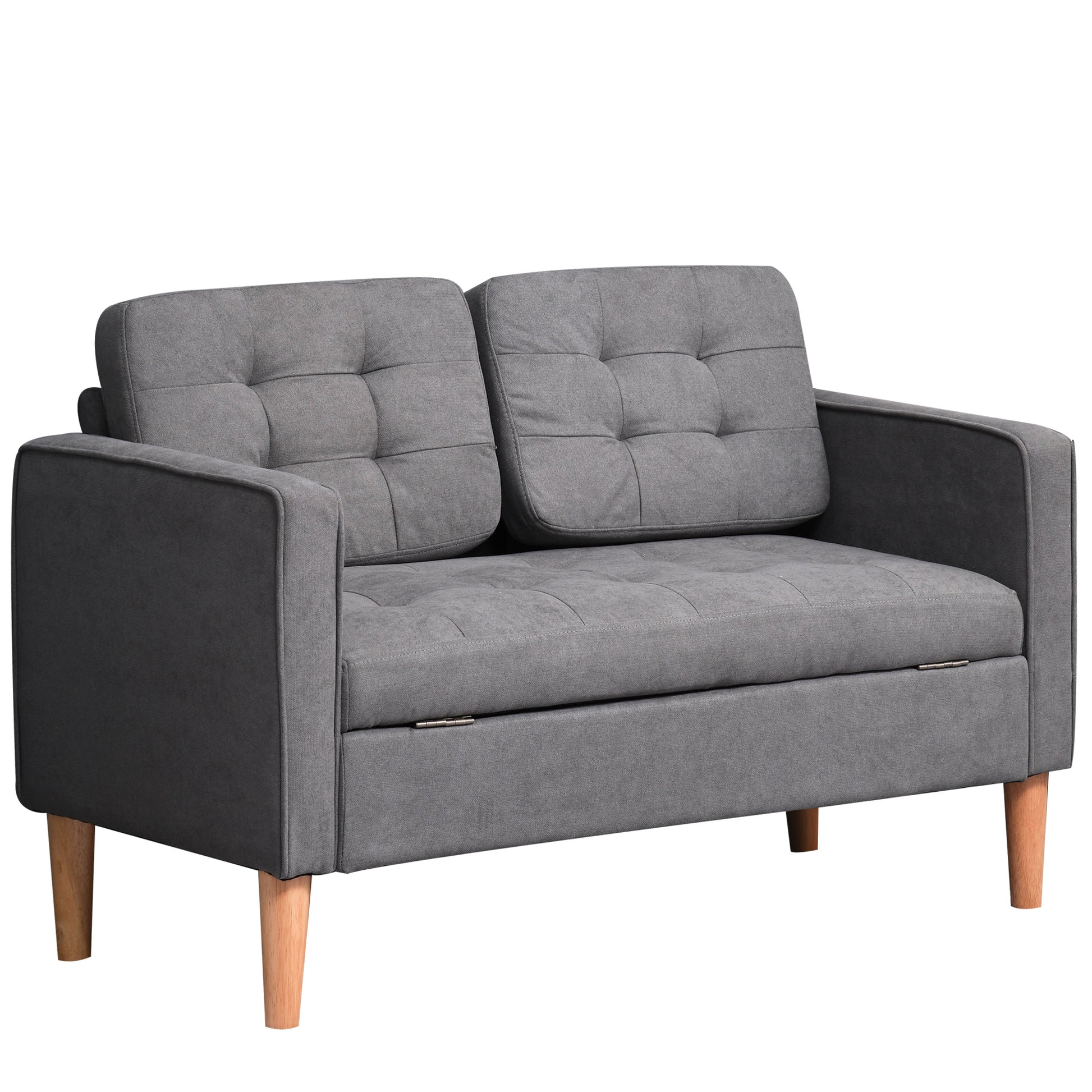 2 Seater Sofa, Couch with Storage, Wooden Legs, Padded Sofa with Velvet Look for Living Room, Bedroom, 117 x 62 x 78 cm, Gray