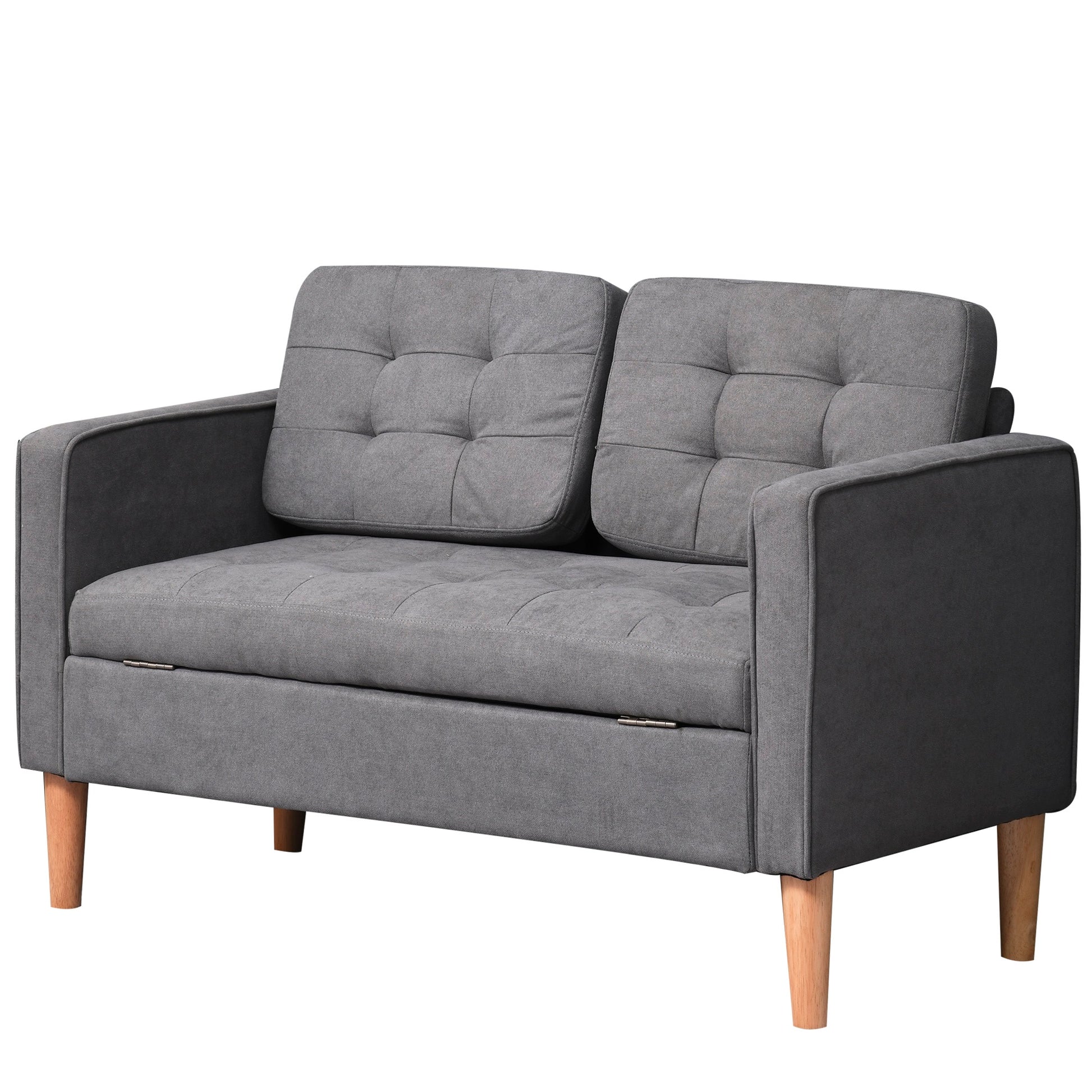 2 Seater Sofa, Couch with Storage, Wooden Legs, Padded Sofa with Velvet Look for Living Room, Bedroom, 117 x 62 x 78 cm, Gray