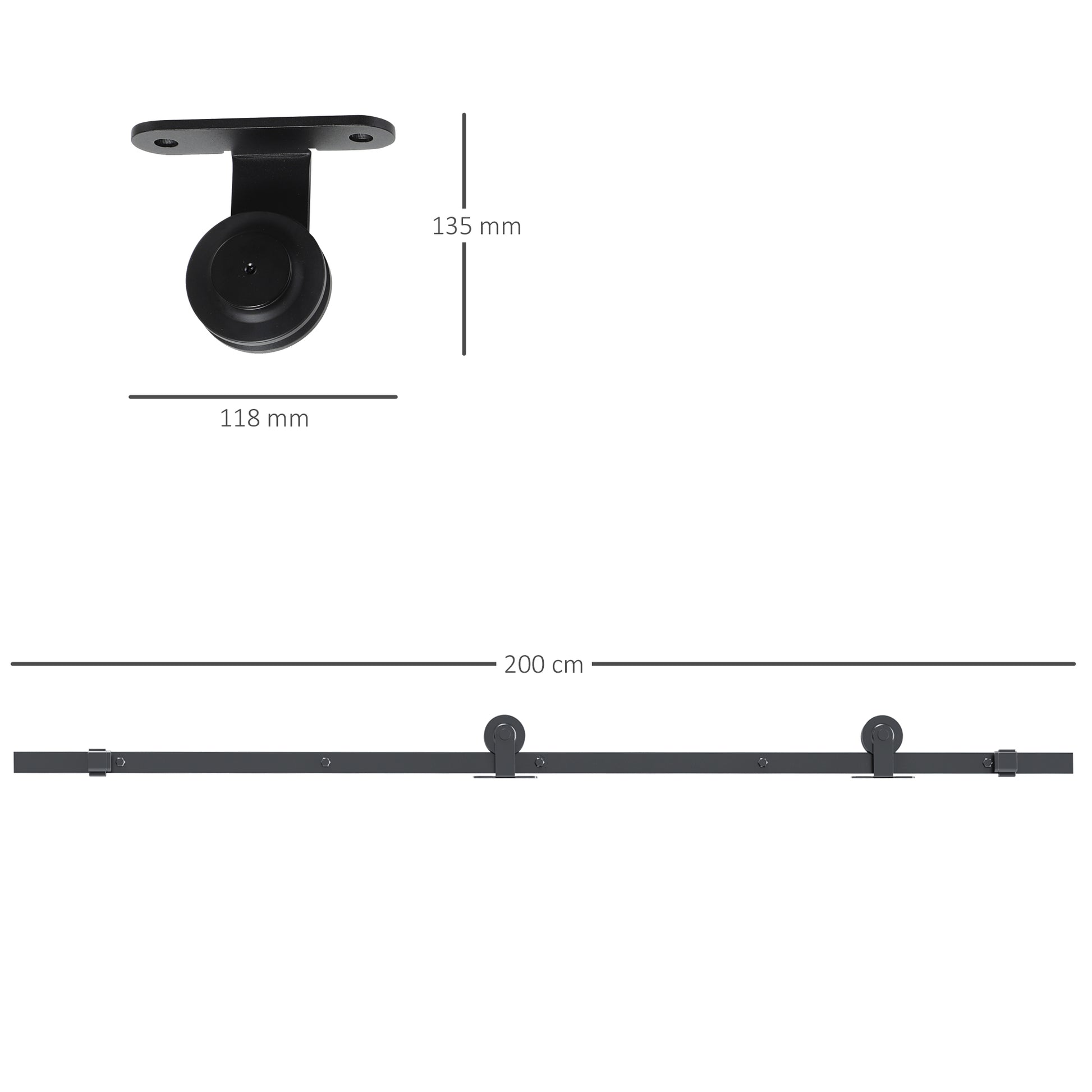 Sliding Door Complete Set, 2m Hardware Kit with Brackets, Rails, Pipe Clamps, Anti-jump Devices Sliding Door System, Carbon Steel Door Screw Set, Black