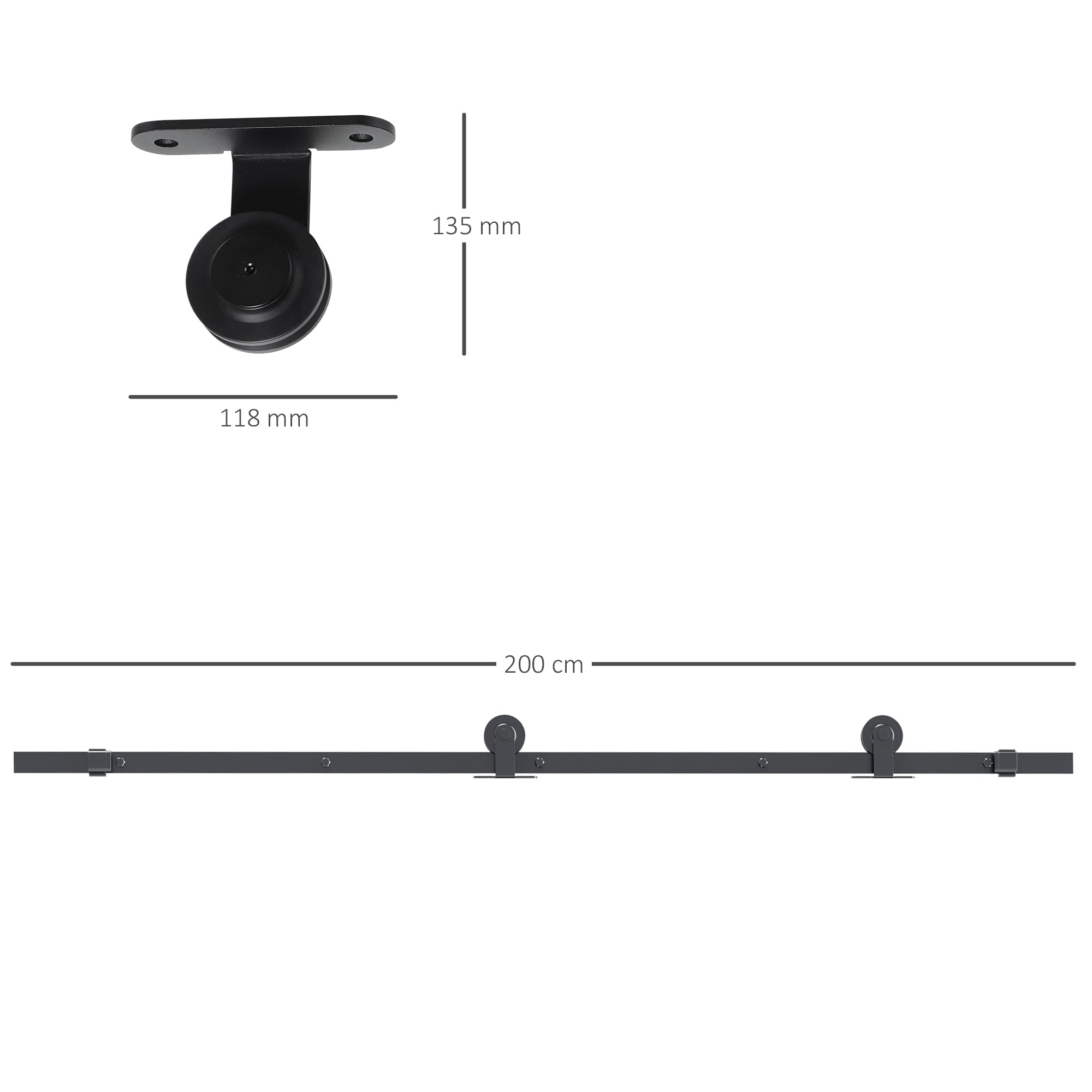 Sliding Door Complete Set, 2m Hardware Kit with Brackets, Rails, Pipe Clamps, Anti-jump Devices Sliding Door System, Carbon Steel Door Screw Set, Black
