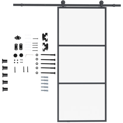Sliding Door Complete Set, 2m Hardware Kit with Brackets, Rails, Pipe Clamps, Anti-jump Devices Sliding Door System, Carbon Steel Door Screw Set, Black