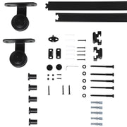 Sliding Door Complete Set, 2m Hardware Kit with Brackets, Rails, Pipe Clamps, Anti-jump Devices Sliding Door System, Carbon Steel Door Screw Set, Black