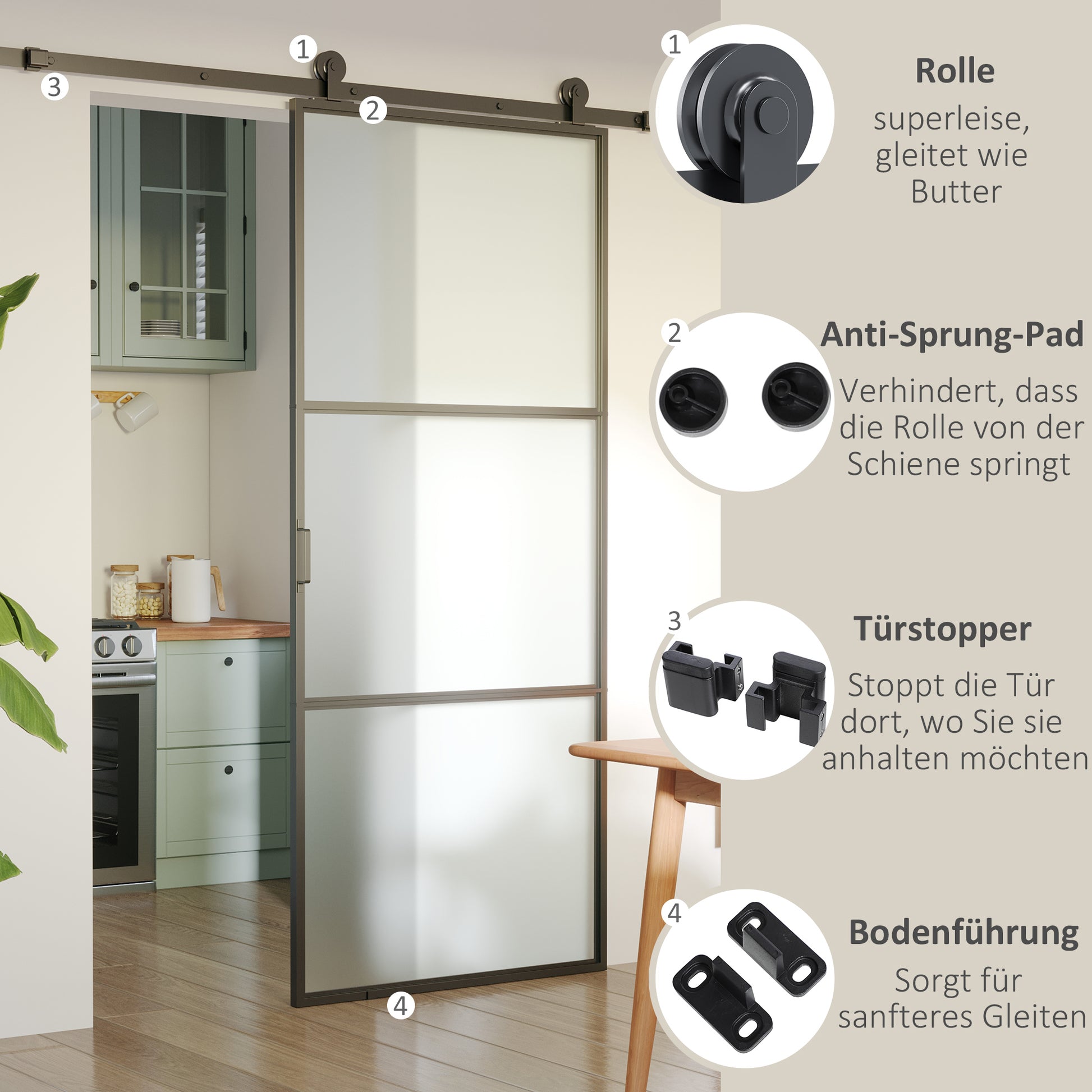 Sliding Door Complete Set, 2m Hardware Kit with Brackets, Rails, Pipe Clamps, Anti-jump Devices Sliding Door System, Carbon Steel Door Screw Set, Black