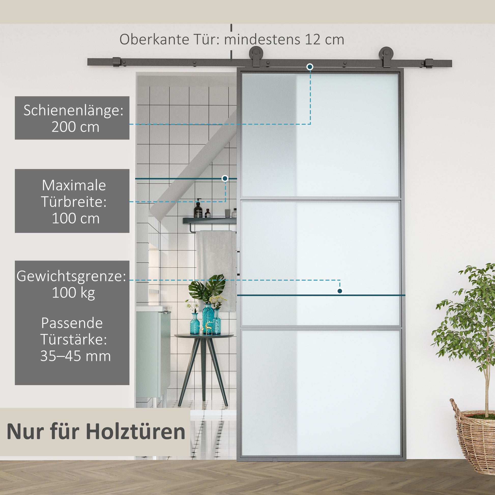 Sliding Door Complete Set, 2m Hardware Kit with Brackets, Rails, Pipe Clamps, Anti-jump Devices Sliding Door System, Carbon Steel Door Screw Set, Black