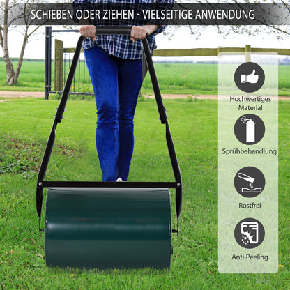 Lawn Roller Garden Roller with U-Handle 31 cm Diameter 30 cm Working Width 40 L Water/Sand Capability Metal Green