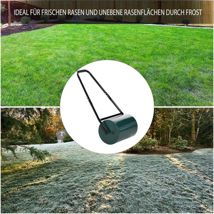 Lawn Roller Garden Roller with U-Handle 31 cm Diameter 30 cm Working Width 40 L Water/Sand Capability Metal Green