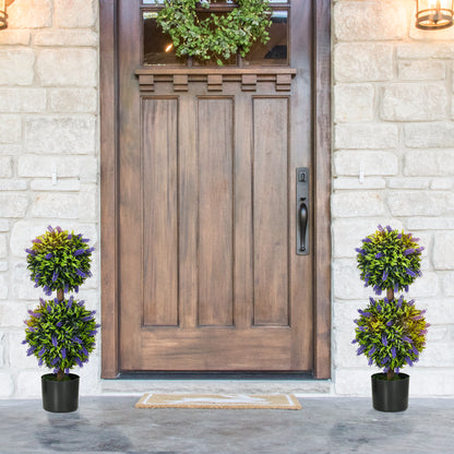 2-Piece Set Artificial Lavender Trees Large 70 cm Artificial Plant, Plastic Artificial Plants in Pot, UV-Resistant Artificial Flowers with 2 Spheres for Living Room Bedroom Office Garden