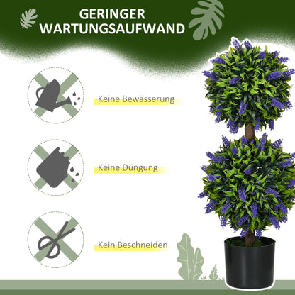 2-Piece Set Artificial Lavender Trees Large 70 cm Artificial Plant, Plastic Artificial Plants in Pot, UV-Resistant Artificial Flowers with 2 Spheres for Living Room Bedroom Office Garden